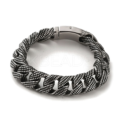 304 Stainless Steel Cuban Link Chain Bracelets for Women Men BJEW-Q341-06B-AS-1