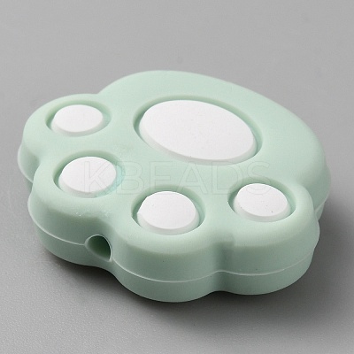 Cat Paw Print Food Grade Eco-Friendly Silicone Focal Beads SIL-WH0012-040G-1