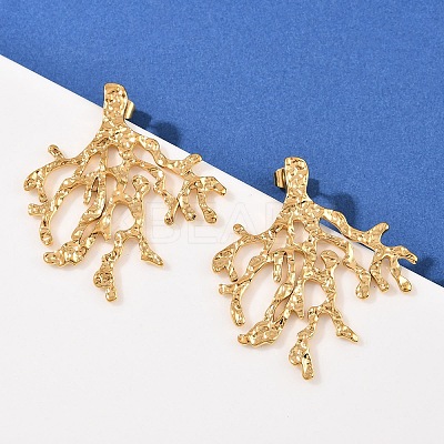 304 Stainless Steel Coral Stud Earrings EJEW-I320-09G-1