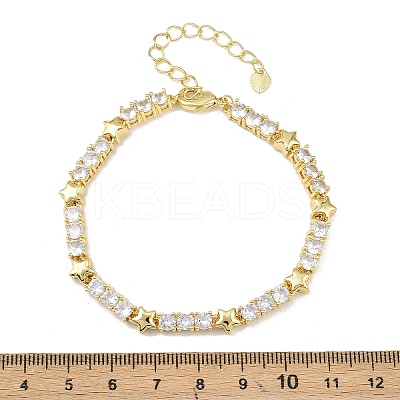Brass Micro Pave Clear Cubic Zirconia Link Chain Bracelets for Women BJEW-P366-02A-G-1