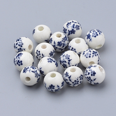 Floral Printed Porcelain Beads PORC-Q201-8mm-4-1