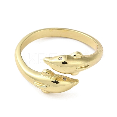 Brass with Cubic Zirconia Open Cuff Rings RJEW-Z017-01G-1