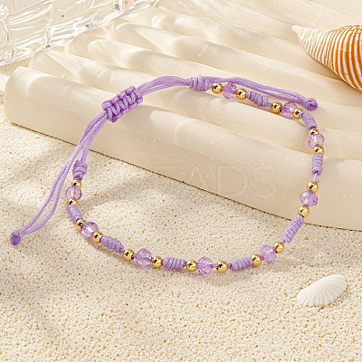 Glass & Brass Beads Braided Bead Bracelets ZQ2730-1