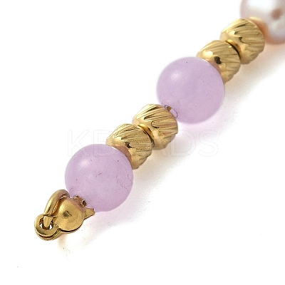 Natural Purple Angelite & Plastic Imitation Pearl Round Beaded Connector Charms/Links LS-STAS-L277-11G-04-1