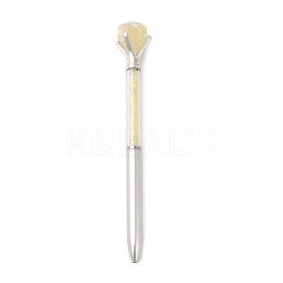 Raw Natural Yellow Quartz Chip on Top Ball-Point Pen AJEW-G063-01G-1