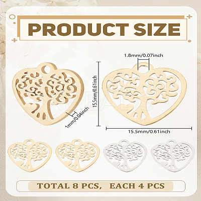 8Pcs 2 Colors 201 Stainless Steel Pendants STAS-LP0004-55-1