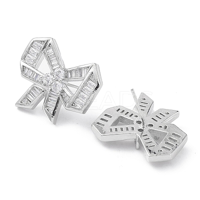 Bowknot Rack Plating Brass Cubic Zirconia Stud Earrings for Women EJEW-K245-07P-1