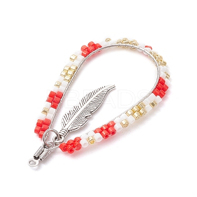 Bohemia Style Glass Seed Beaded Teardrop with Feather Pendants PALLOY-MZ00589-03-1