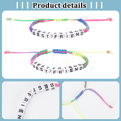 12Pcs 12 Color Word Best Friend Acrylic Braided Bead Bracelets Set BJEW-AN0001-47-1