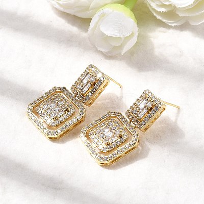 Brass Micro Pave Clear Cubic Zirconia Dangle Stud Earrings EJEW-G450-01G-1