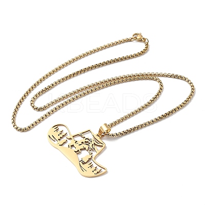 201 Stainless Steel Hollow Cowboy Hat Pendant Necklaces NJEW-H065-27G-1