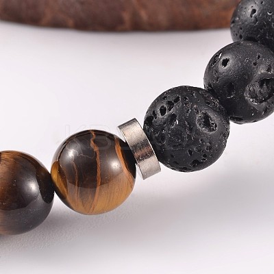 Natural Lava Rock Beaded Stretch Bracelets BJEW-JB02184-03-1