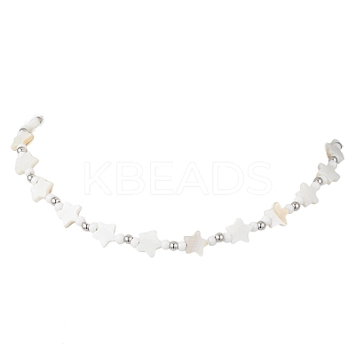 2Pcs 2 Styles Natural White Shell & Brass Moon Star Beaded Necklaces NJEW-JN05854-1