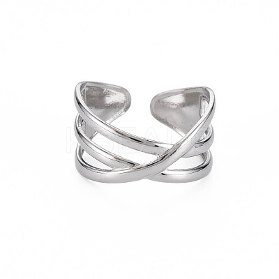 Non-Tarnish 304 Stainless Steel Criss Cross Cuff Ring RJEW-N038-036P-1