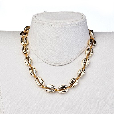 Cowrie Shell Beads Necklaces with Nylon Thread Cord and Brass Beads NJEW-JN02406-1
