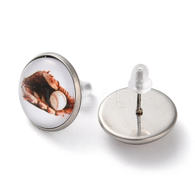 Sport Balls Glass & 304 Stainless Steel Stud Earrings for Women EJEW-H005-01P-06-1