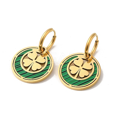 304 Stainless Steel Clover Dangle Hoop Earrings EJEW-E293-05G-1