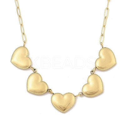 304 Stainless Steel 5-Heart Bib Paperclip Chain Necklaces NJEW-H044-05G-1
