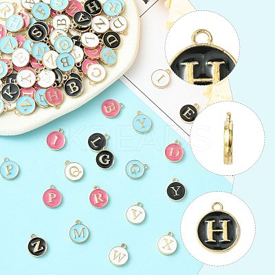 104Pcs 4 Colors Initial Letter A~Z Alphabet Enamel Charms ENAM-FS0003-90-1
