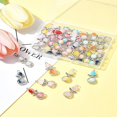 40Pcs 8 Colors Angel Glass Pendants. with Alloy Findings PALLOY-FS00027-1