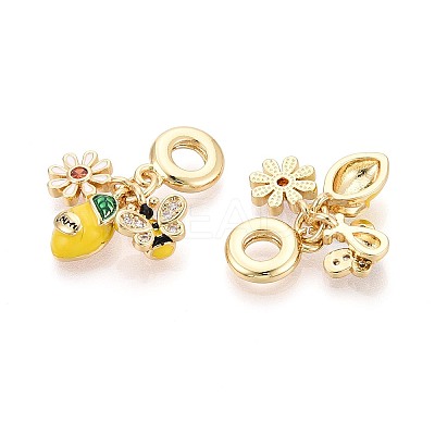 Brass Micro Pave Clear Cubic Zirconia and Enamel European Dangle Charms KK-T079-83G-1