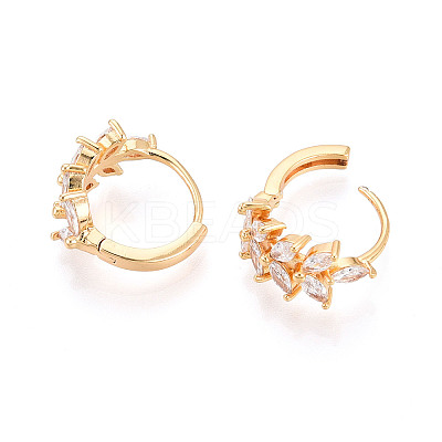 Brass Micro Pave Cubic Zirconia Leaf Hoop Earrings EJEW-T048-41B-G-1