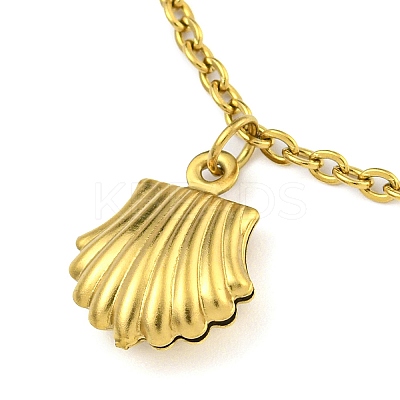 PVD Vacuum Plating Summer Beach 304 Stainless Steel Cable Chains Shell Shaped Charm Bracelets BJEW-P334-05G-1