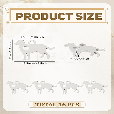 16Pcs 304 Stainless Steel Puppy Silhouette Charms STAS-LP0003-21-1