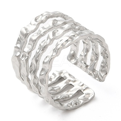 Non-Tarnish 304 Stainless Steel Multi Line Open Cuff Ring for Women RJEW-M149-18P-1