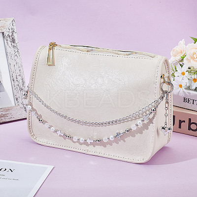 Aluminium Chains & Acrylic Beaded Double Layer Cross Purse Decorative Chains HJEW-NB00282-1