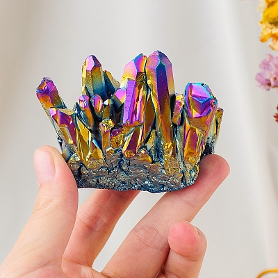 Electroplated Natural Druzy Quartz Crystal Cluster Ornaments PW-WG24416-07-1
