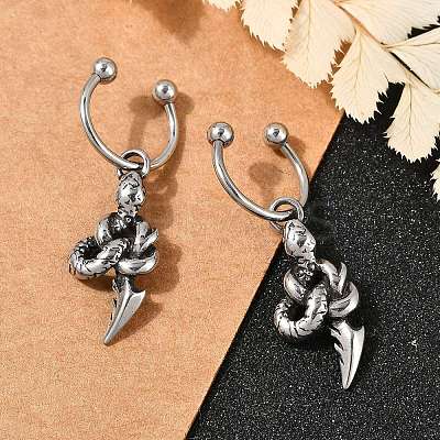 Snake 316 Surgical Stainless Steel Dangle Half Hoop Earrings for Women EJEW-G416-50AS-1