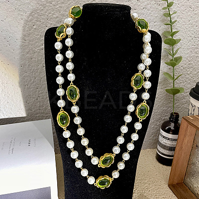 Alloy & Imitation Pearl & Oval Lampwork Beaded Long Necklaces for Women FS-WG23C77-01-1