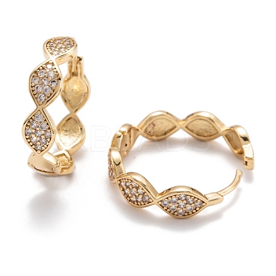 Brass Micro Clear Pave Cubic Zirconia Huggie Hoop Earrings EJEW-F264-21-1