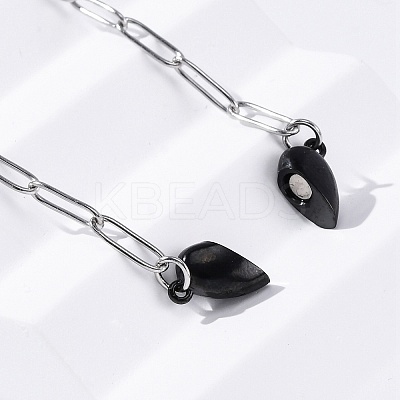 304 Stainless Steel Double-Sided Magnetic Heart Pendant Paperclip Chain Necklaces NJEW-U028-02B-1