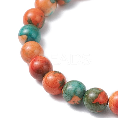 Dyed Synthetic Ocean White Jade & Turquoise Beaded Stretch Bracelets for Men Women BJEW-JB12372-01-1
