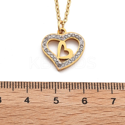 304 Stainless Steel Crystal Rhinestone Heart Pendant Cable Chain Necklaces for Women LS-NJEW-Z056-01C-G-1