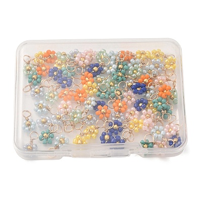 80Pcs 8 Color Glass Seed Beaded Flower Charms FIND-DC0003-64-1