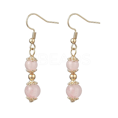Natural Rose Quartz Round Dangle Earrings EJEW-JE06822-02-1