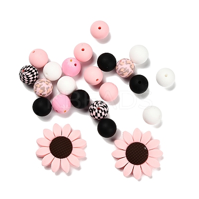 23Pcs Sunflower & Round Silicone Focal Beads SIL-L005-01A-1