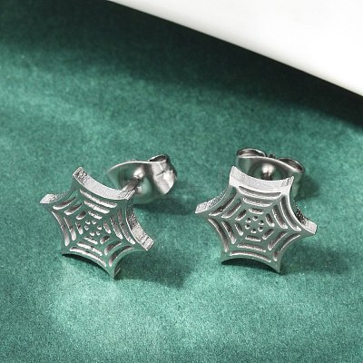 Non-Tarnish 304 Stainless Steel Spider Web Stud Earrings X-EJEW-G294-01P-1