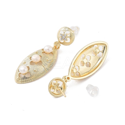 Natural Pearl Dangle Stud Earrings EJEW-P256-21G-1