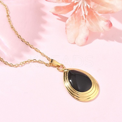 304 Stainless Steel Enamel Teardrop Stud Earrings & Pendant Necklaces Sets for Women SA-CBA46AF-21G-1