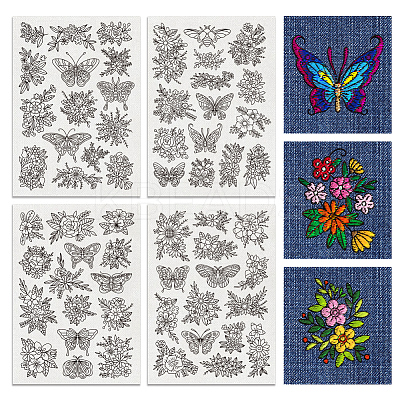 4 Sheets 11.6x8.2 Inch Stick and Stitch Embroidery Patterns DIY-WH0455-043-1