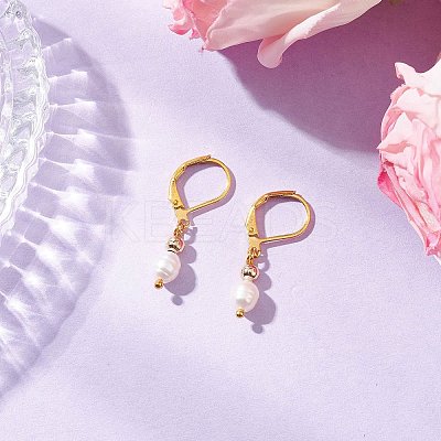 Natural Baroque Pearl Oval Leverback Earrings EJEW-JE06437-1
