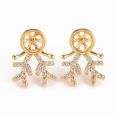 Brass Micro Pave Clear Cubic Zirconia Earring Findings KK-S356-256-NF-1