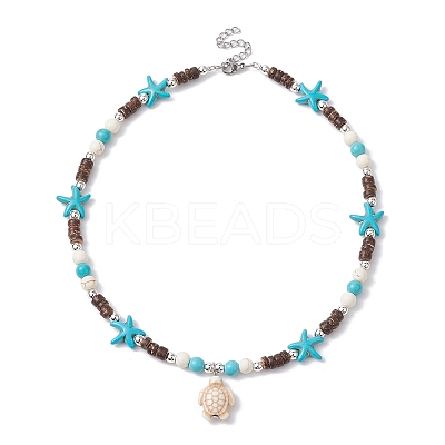 Synthetic Turquoise Tortoise Pendant Necklaces NJEW-JN04573-01-1