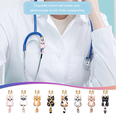 8Pcs Alloy Enamel Stethoscope Pendant Decorations HJEW-OC00201-1