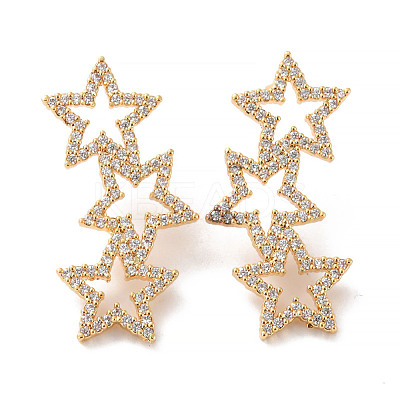 Star Long Brass Earrings ZIRC-Z018-23G-1