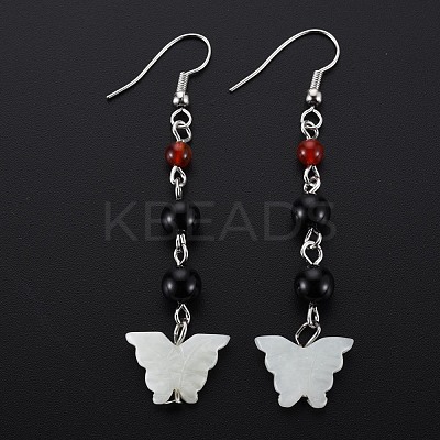 Butterfly Natural New Jade Dangle Earrings for Girl Women EJEW-S212-001-1